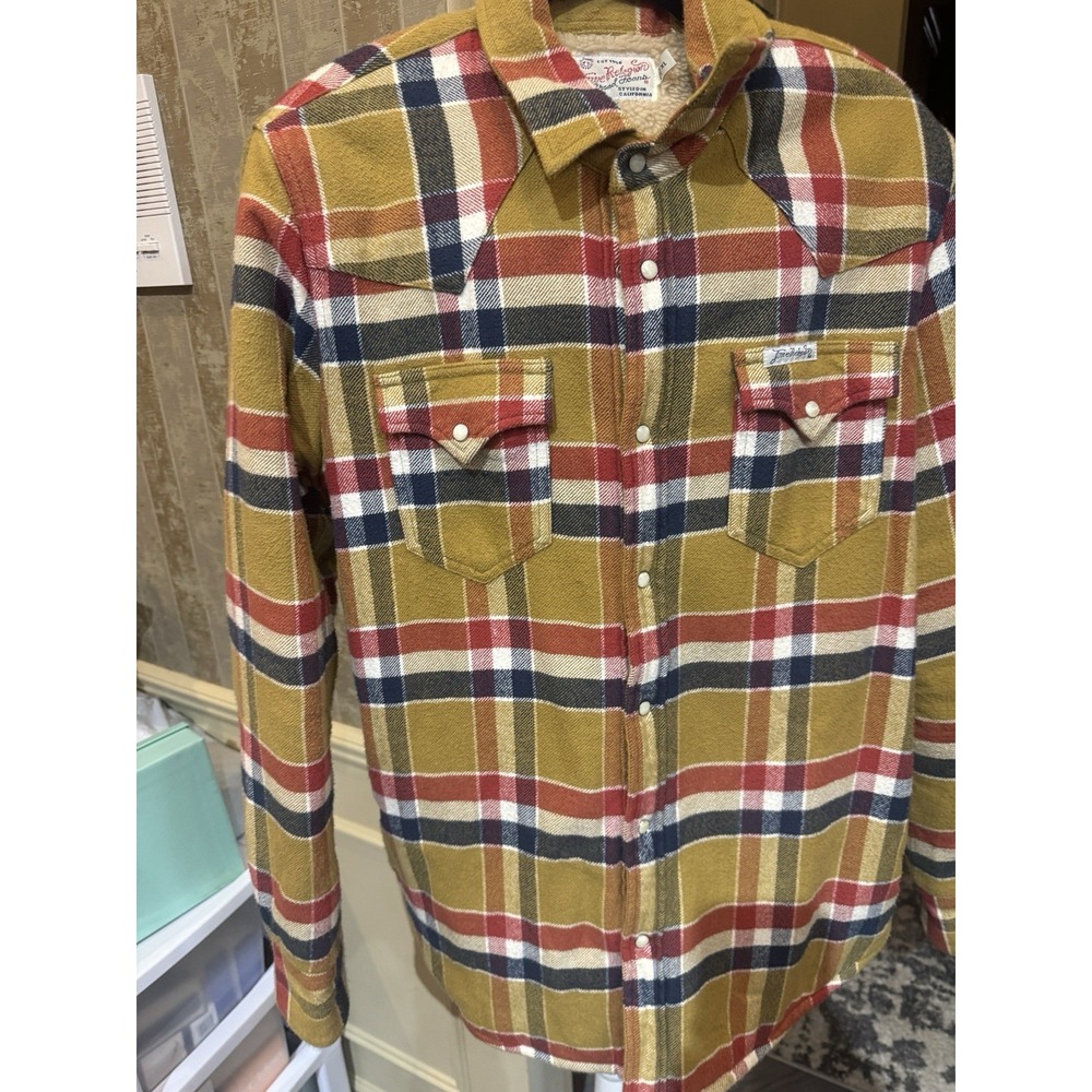 True Religion Fleece Pearl Snap Plaid Flannel Shacket Size XL Jacket Men's